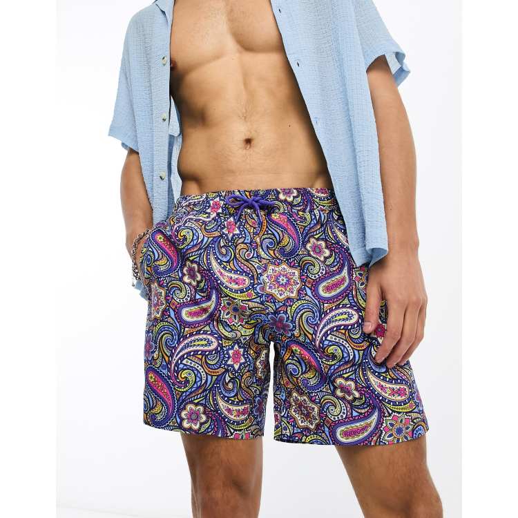 Swim shorts with floral Paisley motif beige