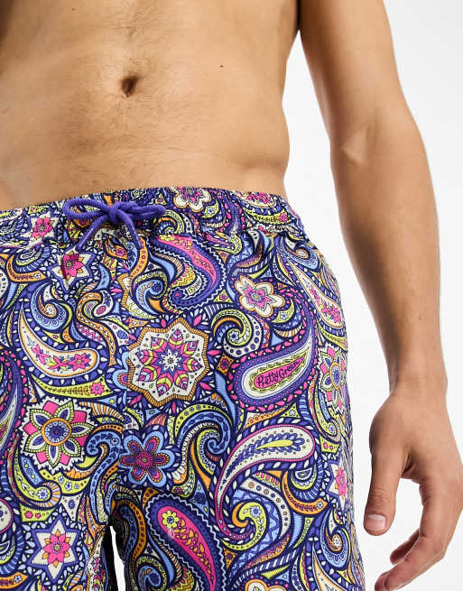 Pretty Green Festival paisley swim shorts in blue with all over print