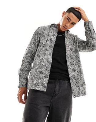Pretty Green Fleetwood paisley shirt in black and white - ASOS Price Checker