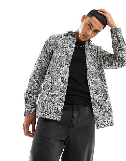 pretty green black paisley shirt