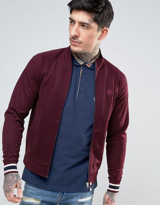 Pretty Green Forston Tricot Track Top Slim Fit in Burgundy | ASOS