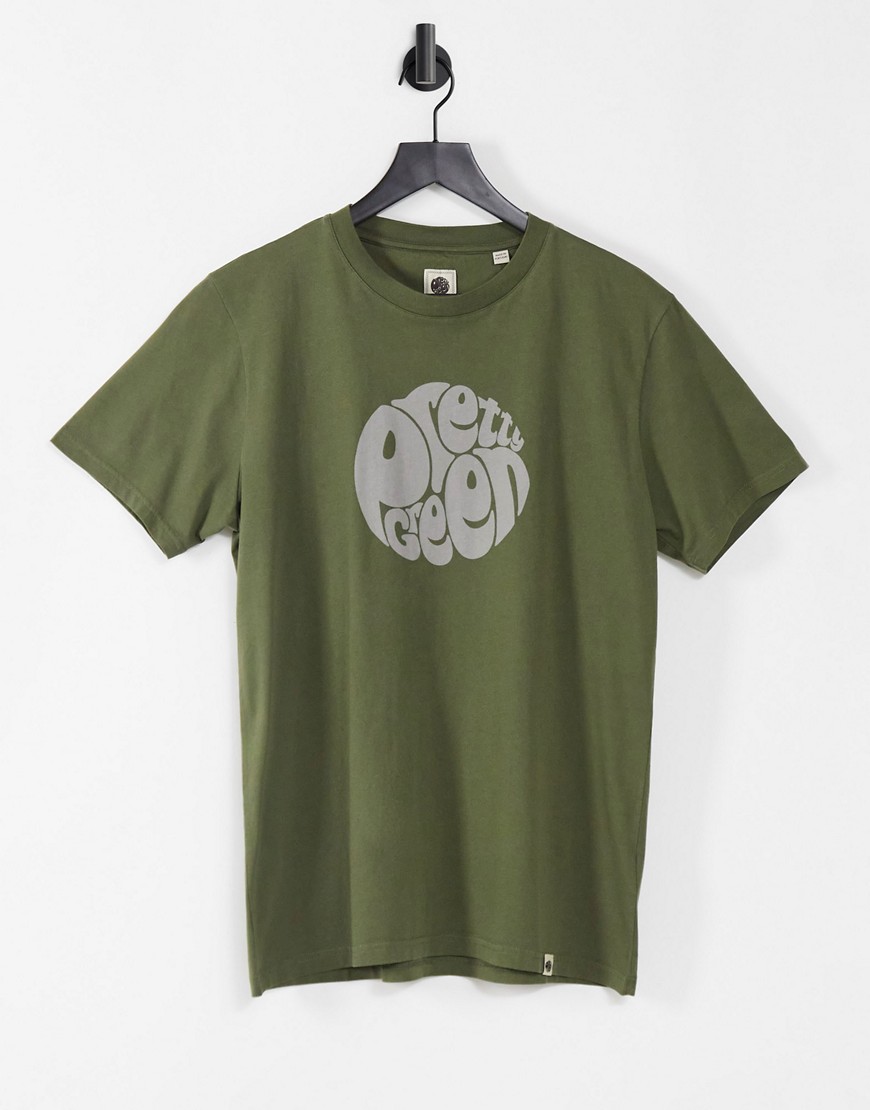 Pretty Green - Gillespie - Kakifarvet t-shirt med logo-Grøn