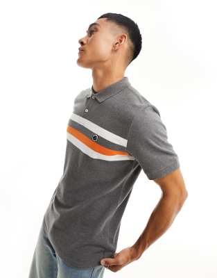 Pretty Green Hollen chest stripe polo shirt in dark grey