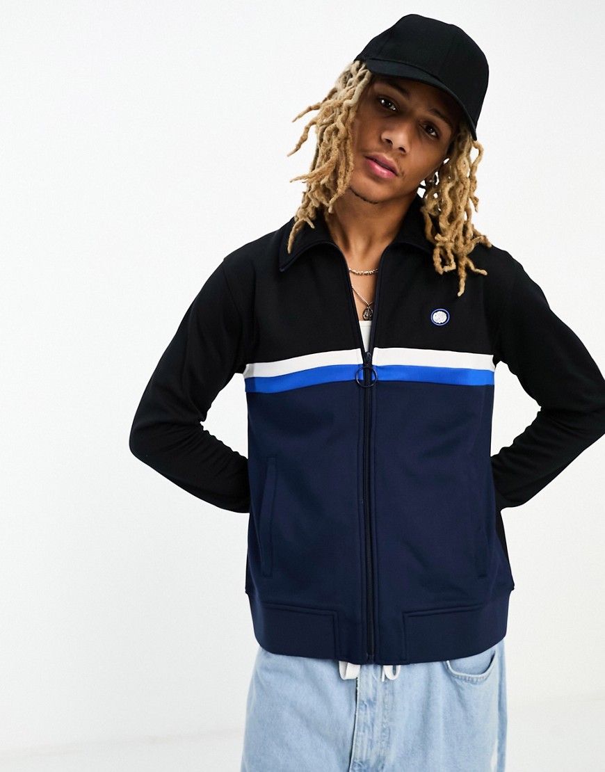 Pretty Green Hollen colour block track top in navy