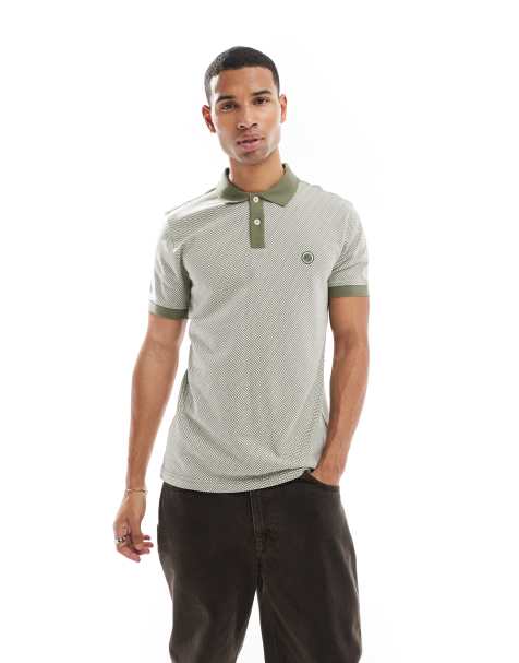 Pretty Green jacquard polo in khaki - view 1