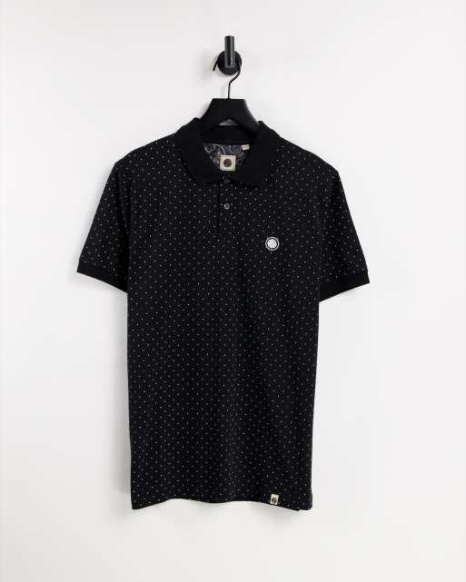 Pretty Green – Kompany – Polohemd in Schwarz mit Punktemuster