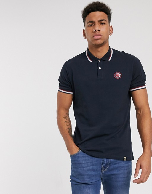 Pretty Green live forever badge logo polo shirt in navy