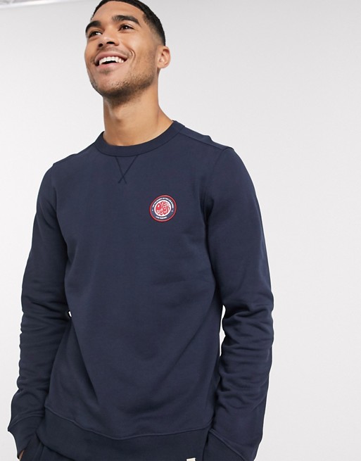 Pretty Green live forever badge logo sweat in navy