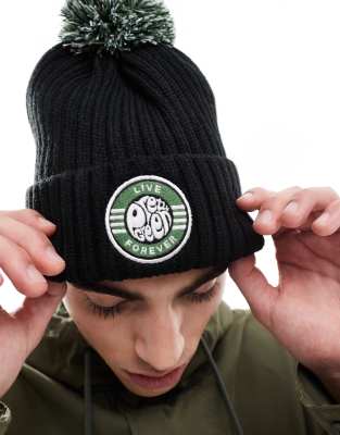 Pretty Green - Live Forever - Beanie met pompom in zwart