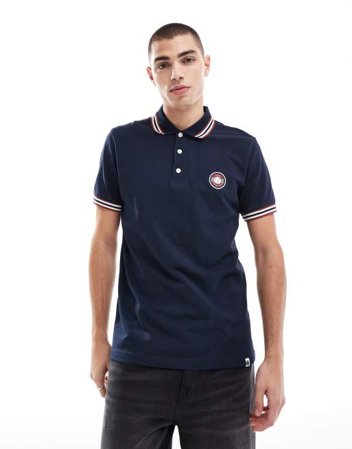 Pretty Green - Live Forever - Engineered gestreepte polo in marineblauw