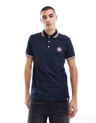 Pretty Green Pretty Green live forever engineered striped polo in navy