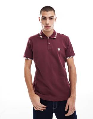 Pretty Green Pretty Green logo polo with tipping detail in burgundy-Red