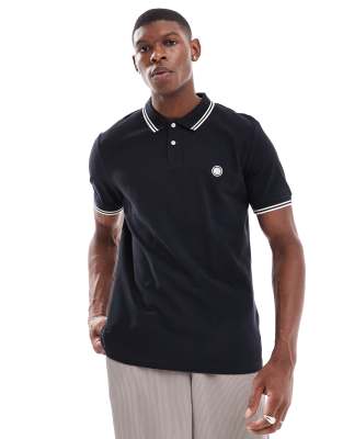 Pretty Green logo polo with tipping in black