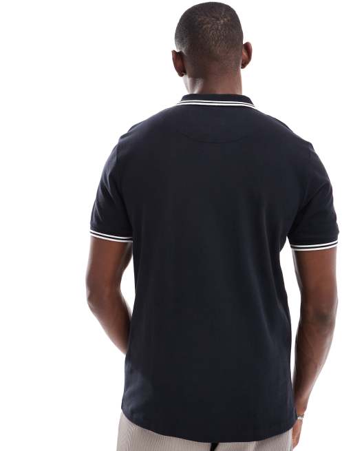 Pretty Green logo polo with tipping in black ASOS