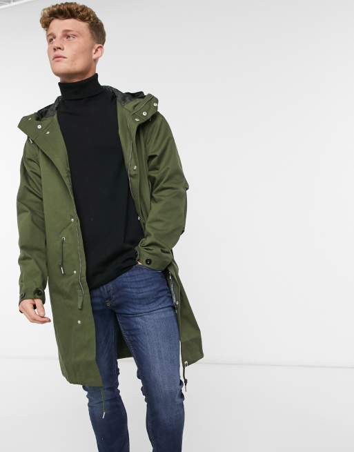 Pretty Green Lomas longline parka jacket in khaki | ASOS