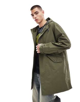 Pretty Green Pretty Green longline parka with logo arm patch in khaki