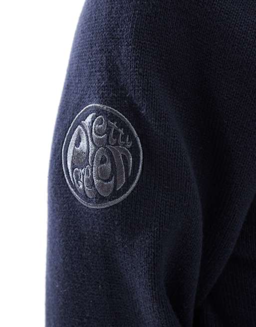 Pretty Green – Marinblå, stickad tröja med rund halsringning och ärmlapp, 4 av 4