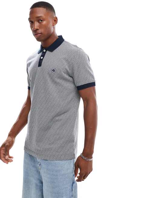 Pretty Green - Marineblå poloskjorte i jacquard