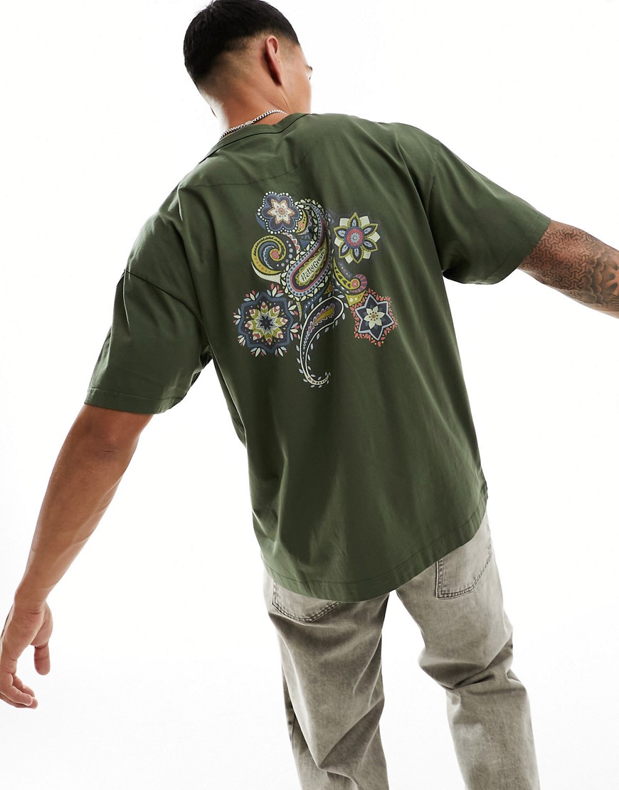 Pretty Green Marriot back print relaxed fit t-shirt in dark olive green