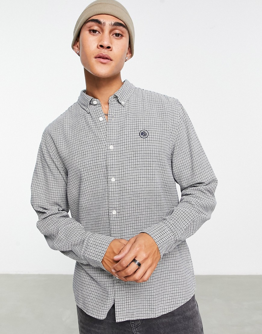 micro houndstooth long sleeve shirt in beige-Neutral
