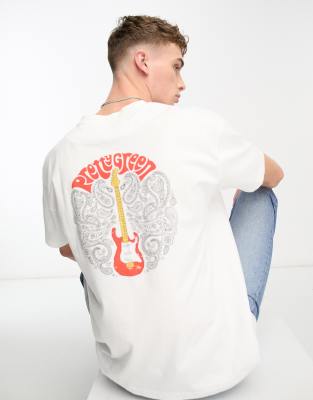 Pretty Green Pretty Green Paisley guitar relaxed fit t-shirt in white with back print