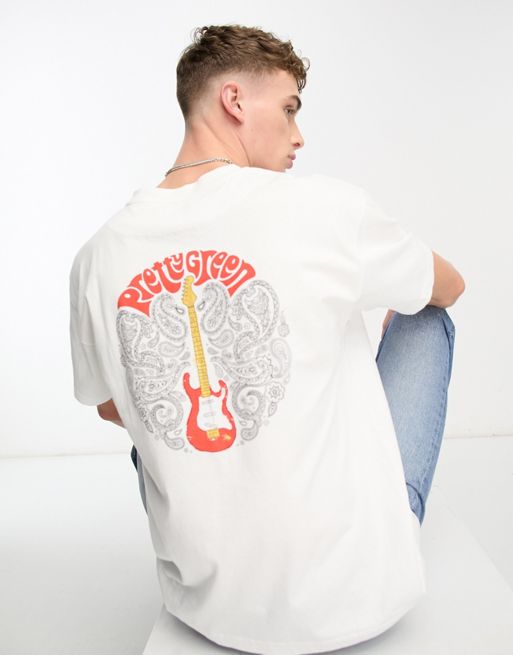 Pretty Green Paisley guitar relaxed fit t-shirt in white with back
