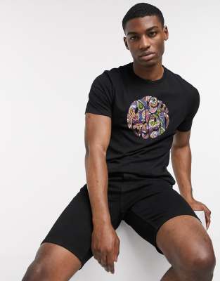 Pretty Green paisley print logo t-shirt in black