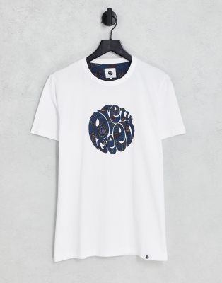 Pretty Green paisley print logo t-shirt in white - WHITE