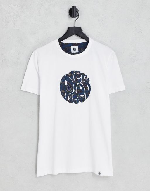 Pretty Green paisley print logo t-shirt in white - WHITE