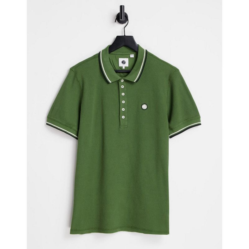 Pretty Green – Polohemd in Khaki mit Waffelstruktur