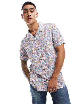 Psychedelic paisley short sleeve shirt in white with all over print