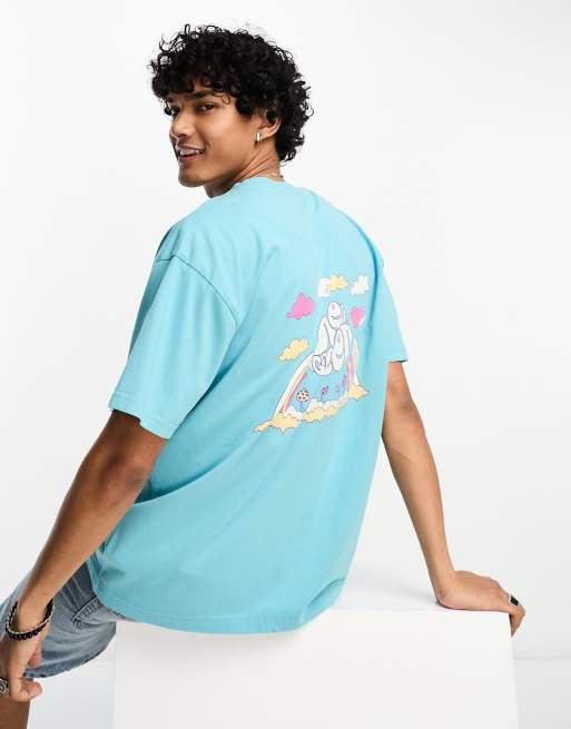 Pretty Green – Record Sleeve – Jasnozielony luźny T-shirt z nadrukiem na plecach