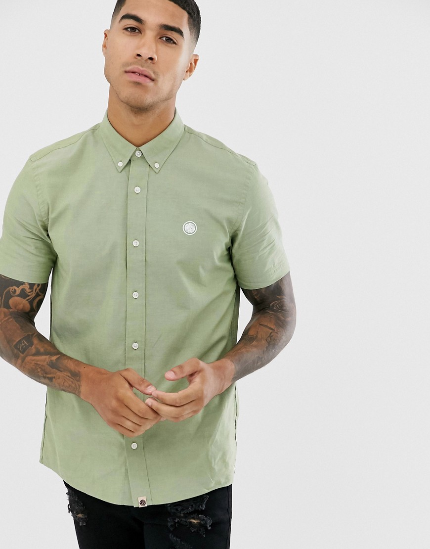 Pretty Green short sleeve oxford shirt in khaki