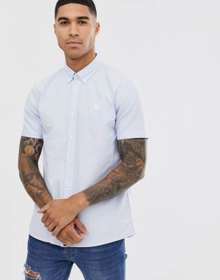 Pretty Green short sleeve oxford shirt in light blue