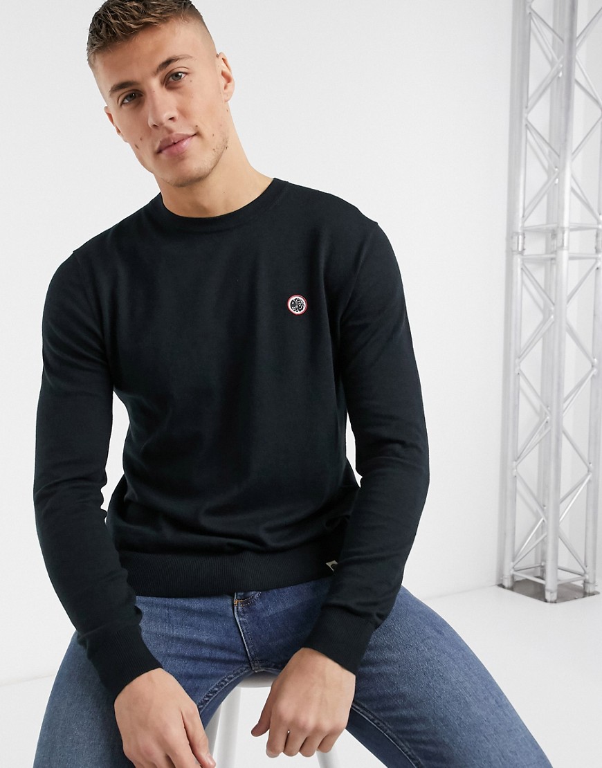 Pretty Green small logo jumper with tipped shoulders in black