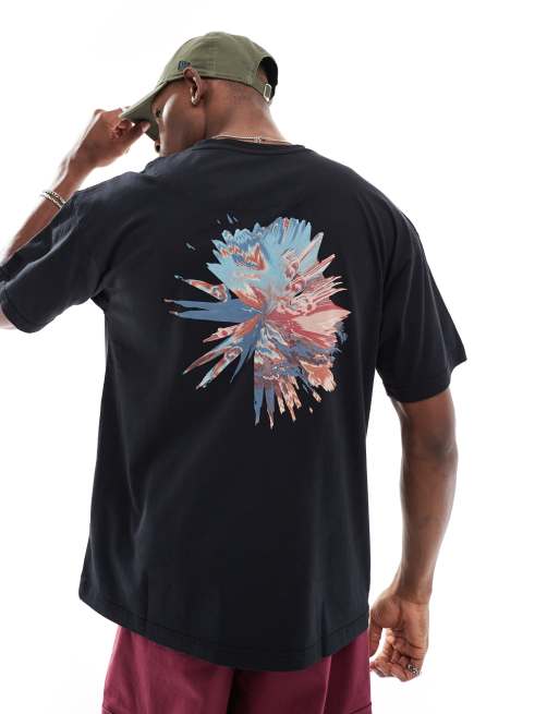 Pretty Green - Sort oversized T-shirt med forvrænget print på ryggen 