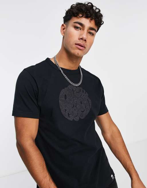 Pretty Green - Sort T-shirt med tone-i-tone 