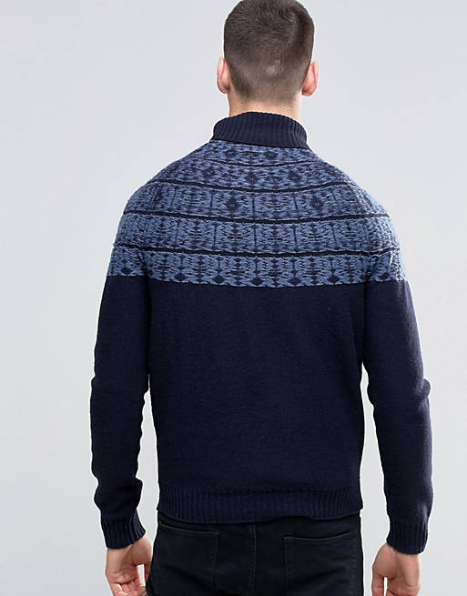 Pretty Green Sweater With Roll Neck And Nordic Pattern In Slim Fit Black
