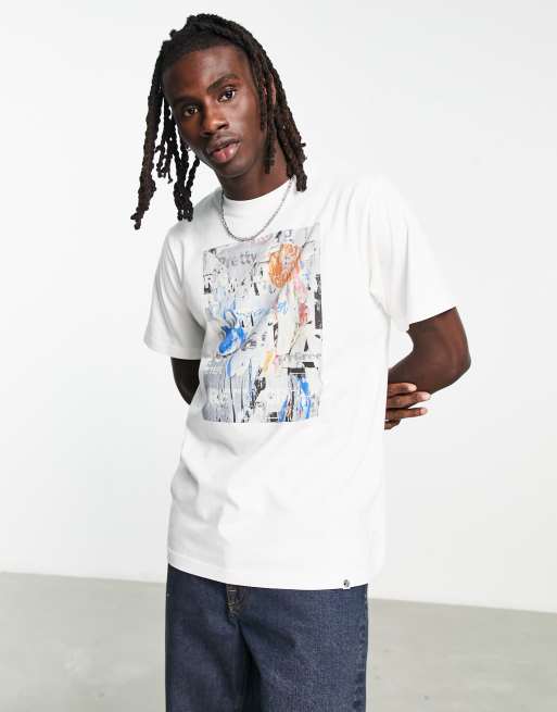 Pretty Green – T-Shirt in Weiß mit Werbetafel-Grafikprint