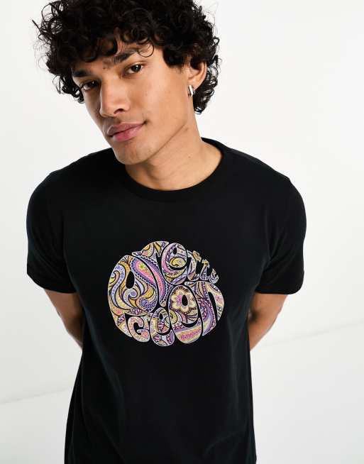 Pretty Green - T-shirt met grafische logoprint met paisley motief in zwart