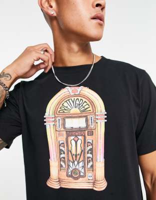 T-shirt nera con stampa grafica con jukebox-Nero - Pretty Green T-shirt donna  - immagine2