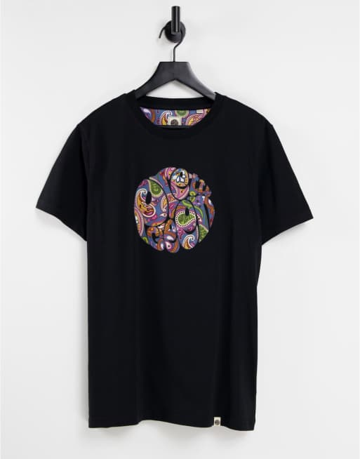 Pretty Green Thornley paisley logo t-shirt in black