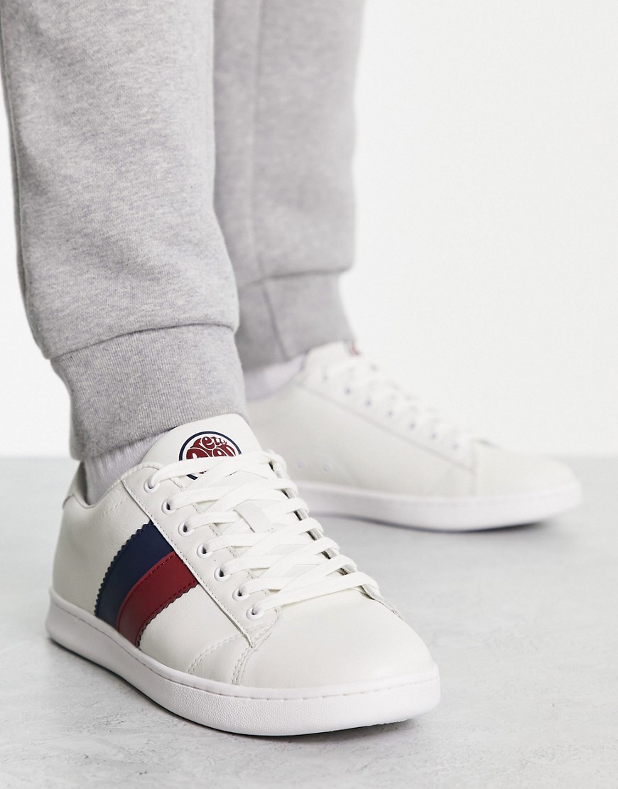 Pretty Green Tilby leather side stripe sneakers in white