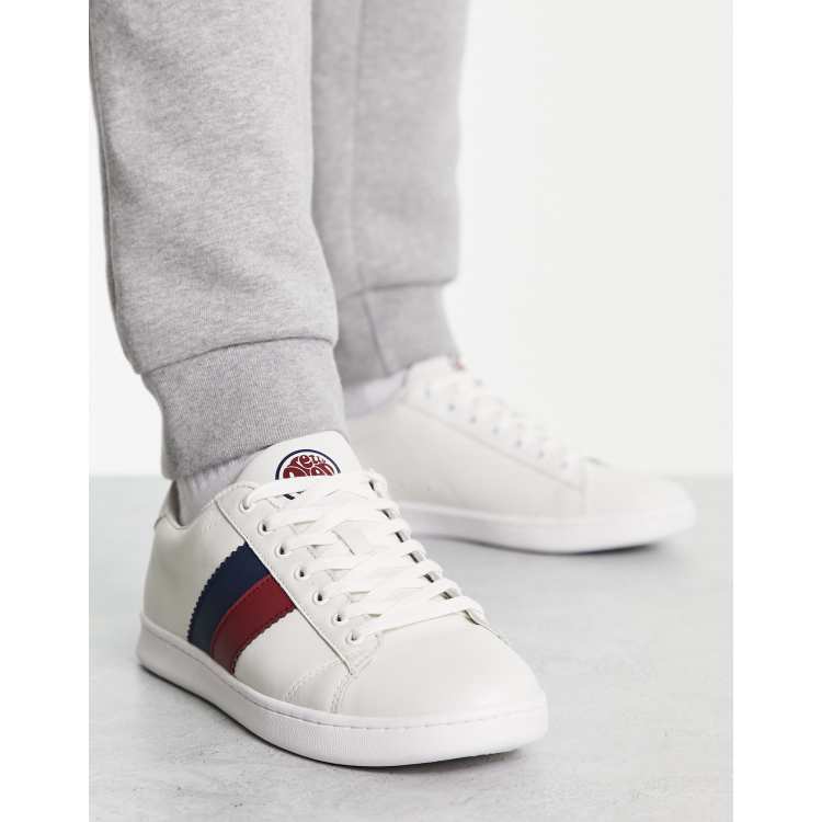 Pretty Green Tilby leather side stripe trainers in white ASOS