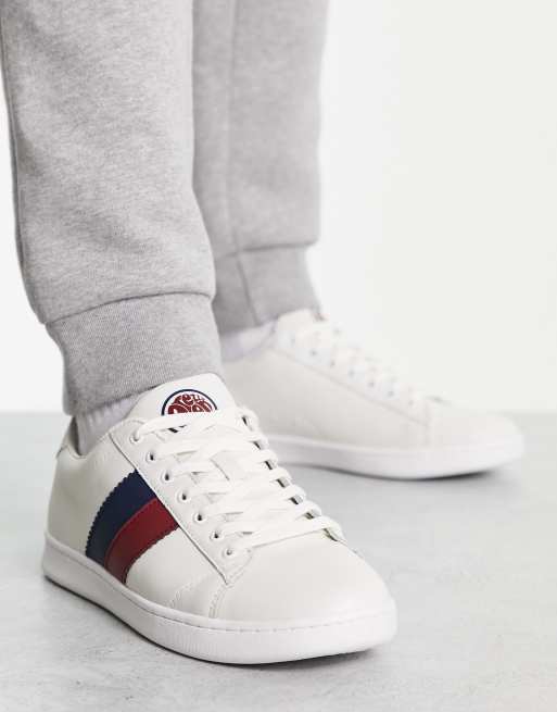 Pretty Green Tilby leather side stripe trainers in white | ASOS