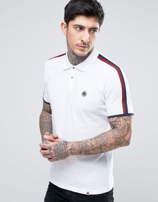 Pretty Green Tilby Moon Pique Polo Slim Fit in White | ASOS