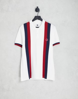 Pretty Green Tilby vertical stripe polo shirt in white