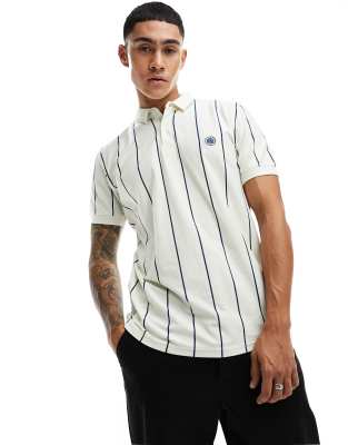 Pretty Green Pretty Green vega pinstripe polo shirt in beige-Neutral