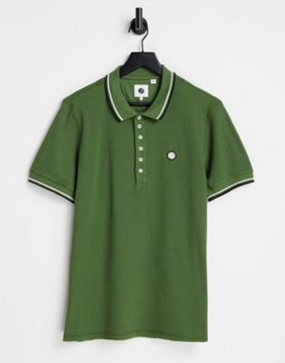 Pretty Green waffle polo shirt in khaki