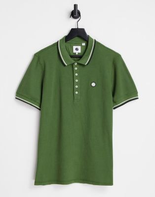 Pretty Green Waffle Polo Shirt In Khaki In Green ModeSens